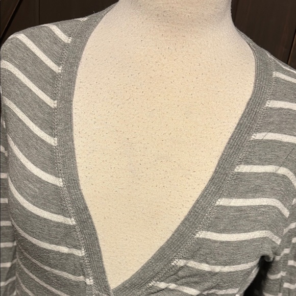 Gray Striped Cardigan with Gold Buttons - Picture 4 of 7